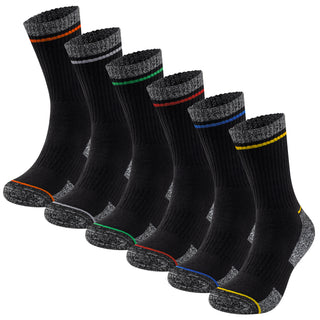 Mens 6 Pack Premium Cotton Blend Contrast Stripe Black Work Socks